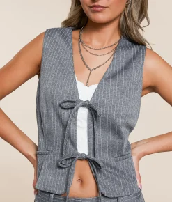 Sadie & Sage Pinstriped Vest Grey White Online