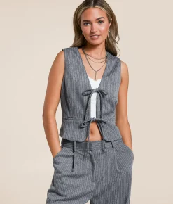 Sadie & Sage Pinstriped Vest Grey White Online