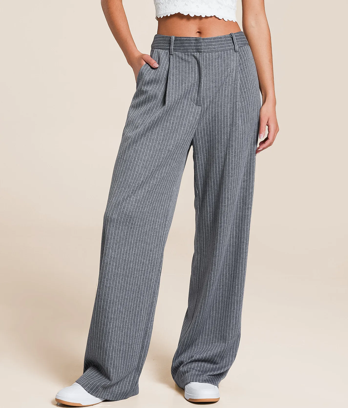 Bottoms | Sadie & Sage Pinstripe Stretch Trouser Pant Grey