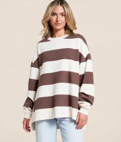White Crow Piper Striped Pullover Sandalwood Outlet