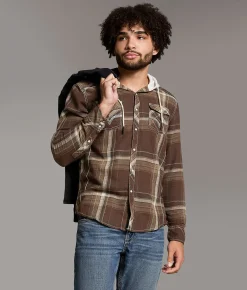 Tops | BKE Plaid Athletic Hooded Shirt Burgundy