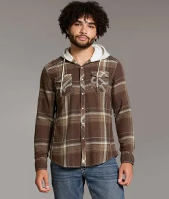 Tops | BKE Plaid Athletic Hooded Shirt Burgundy