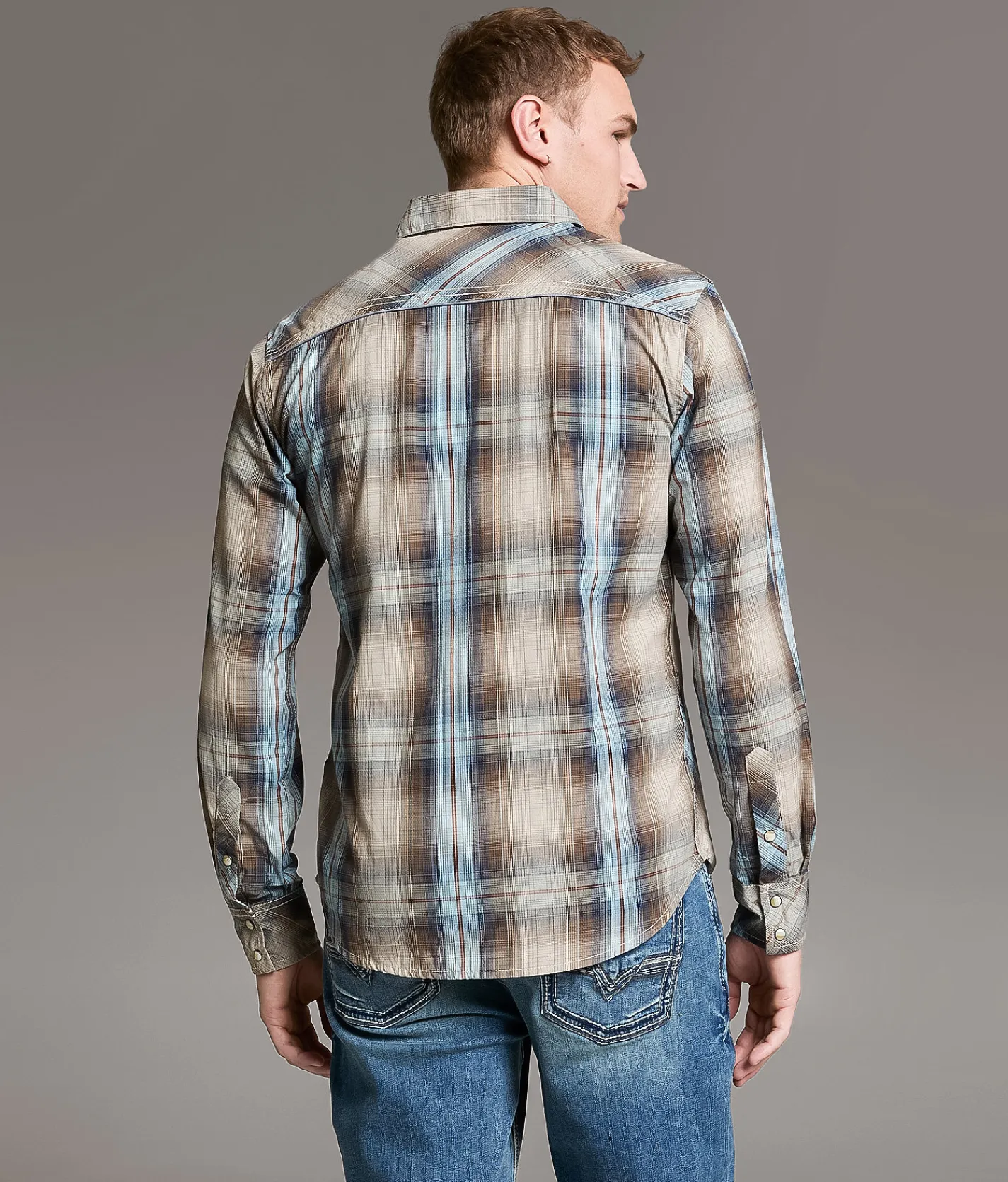 BKE Plaid Athletic Shirt Tan Blue Discount