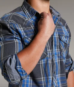 Tops | BKE Vintage Plaid Athletic Shirt Black Blue