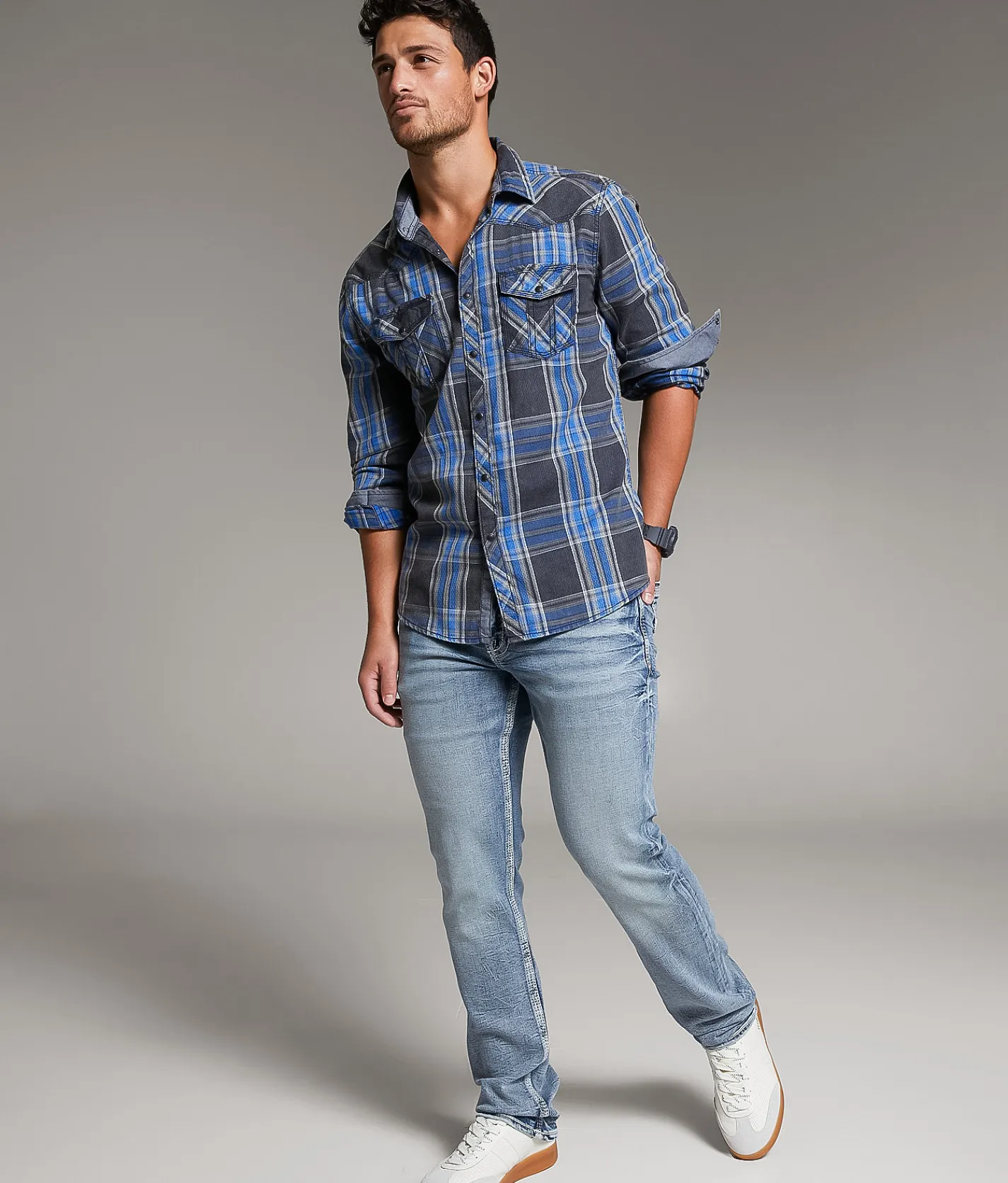 Tops | BKE Vintage Plaid Athletic Shirt Black Blue