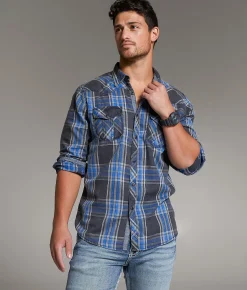 Tops | BKE Vintage Plaid Athletic Shirt Black Blue