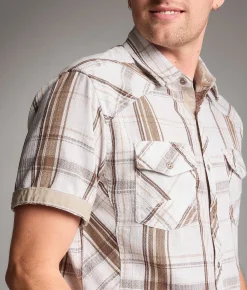 BKE Plaid Athletic Shirt Cream Brown Clearance