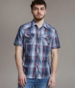 BKE Plaid Athletic Shirt Navy Blue Red