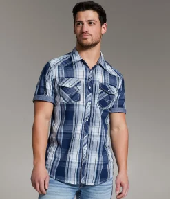 BKE Plaid Athletic Shirt Blue White Best