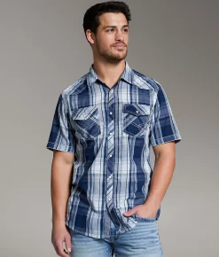 BKE Plaid Athletic Shirt Blue White Best