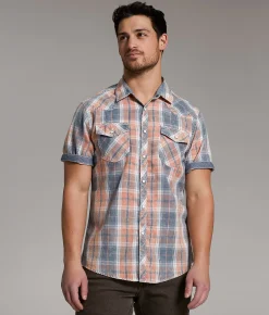 BKE Vintage Plaid Athletic Shirt Navy Coral New