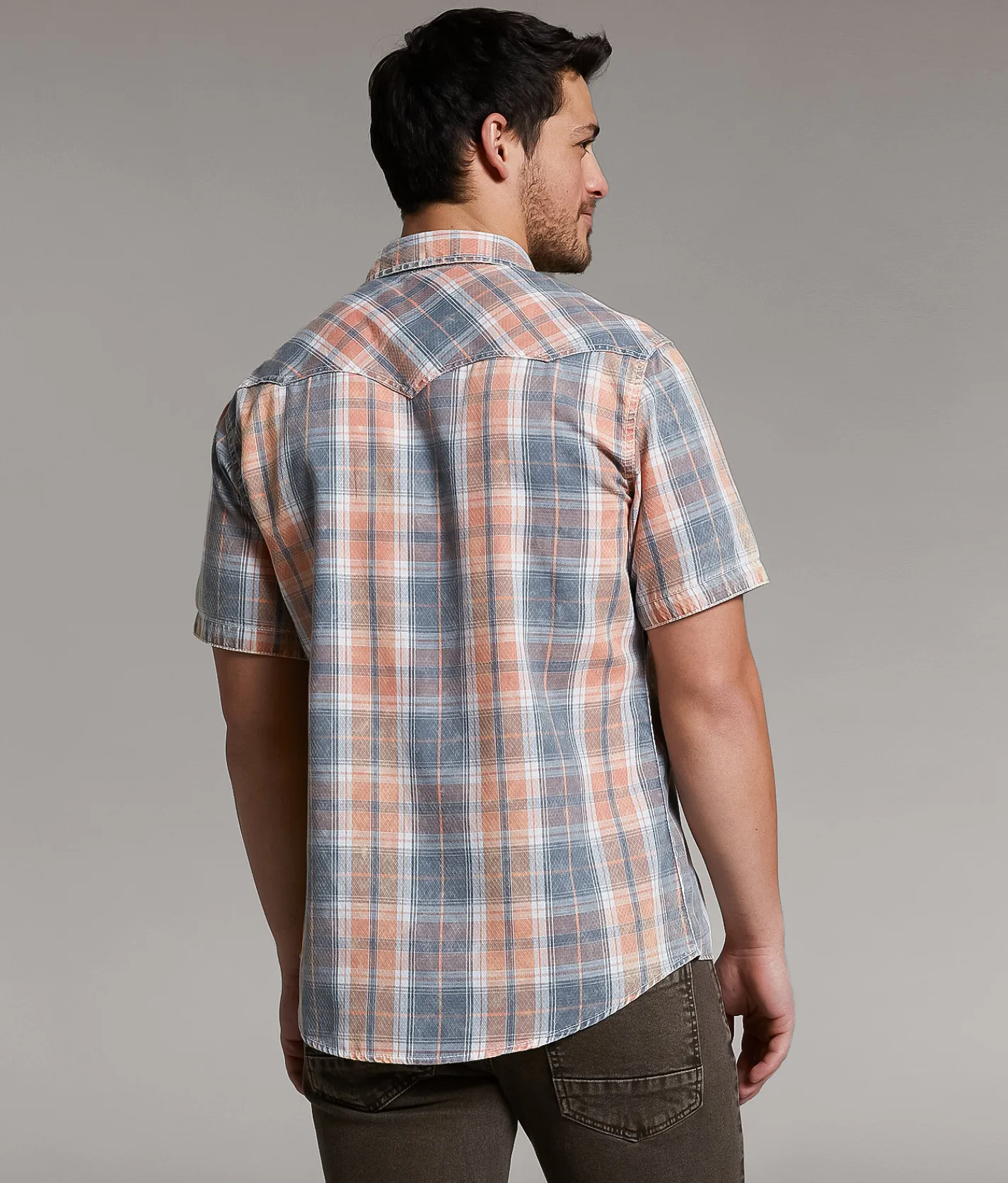 BKE Vintage Plaid Athletic Shirt Navy Coral New