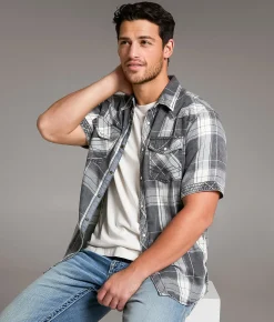 BKE Vintage Plaid Athletic Shirt Black Cream New