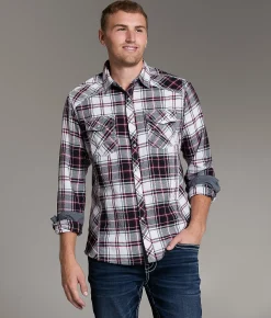 BKE Plaid Athletic Shirt White Red Sale