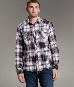 BKE Plaid Athletic Shirt White Red Sale