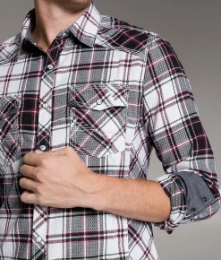 BKE Plaid Athletic Shirt White Red Sale