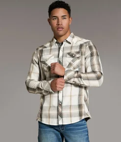 BKE Plaid Athletic Shirt White Black Brown Discount