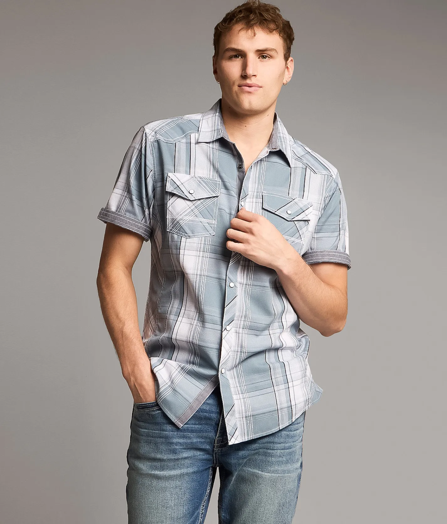 Tops | BKE Plaid Athletic Shirt White Blue