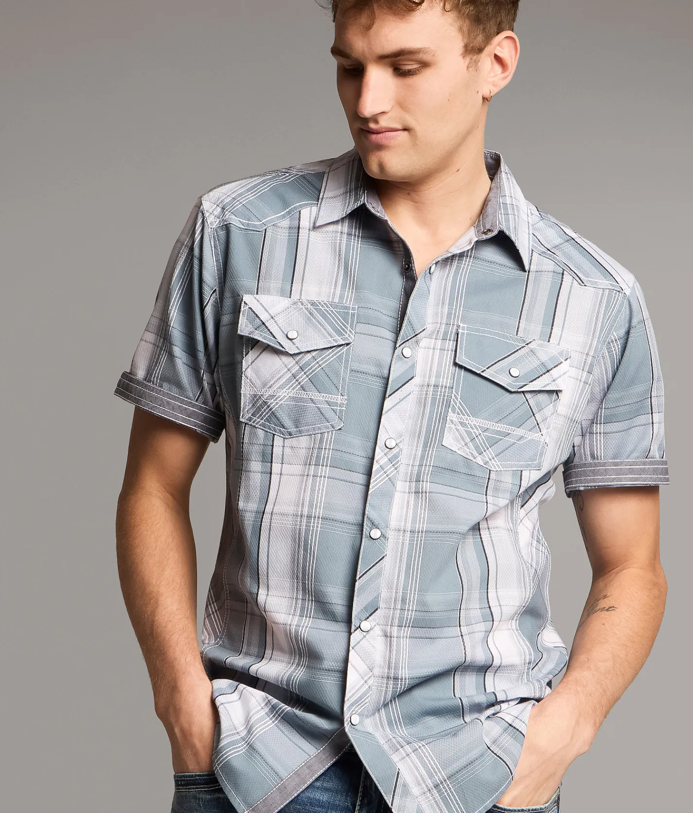 Tops | BKE Plaid Athletic Shirt White Blue
