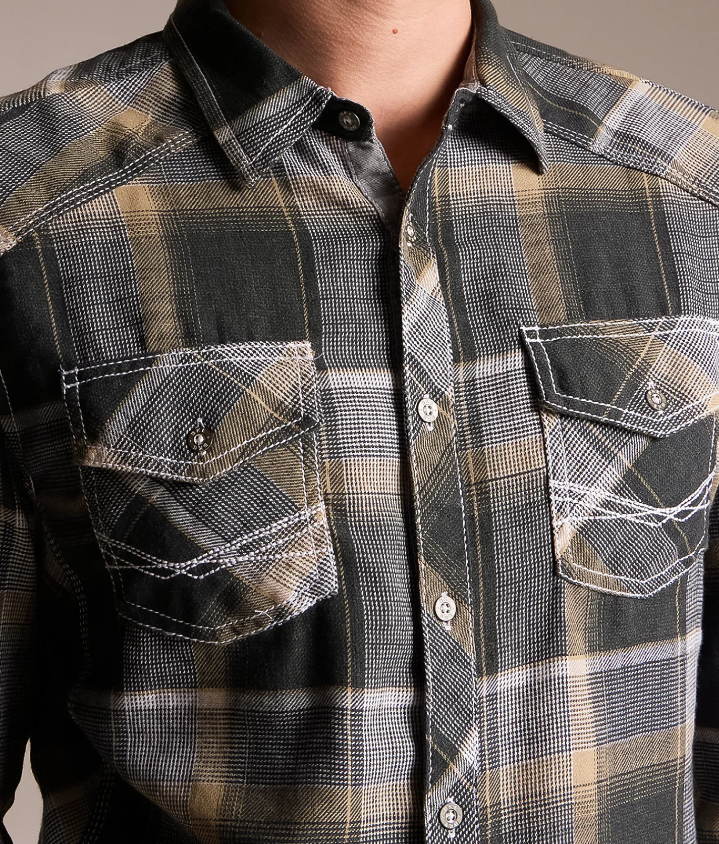 Tops | BKE Plaid Athletic Shirt Grey Tan