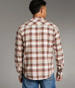 BKE Plaid Athletic Shirt Beige Rust Outlet