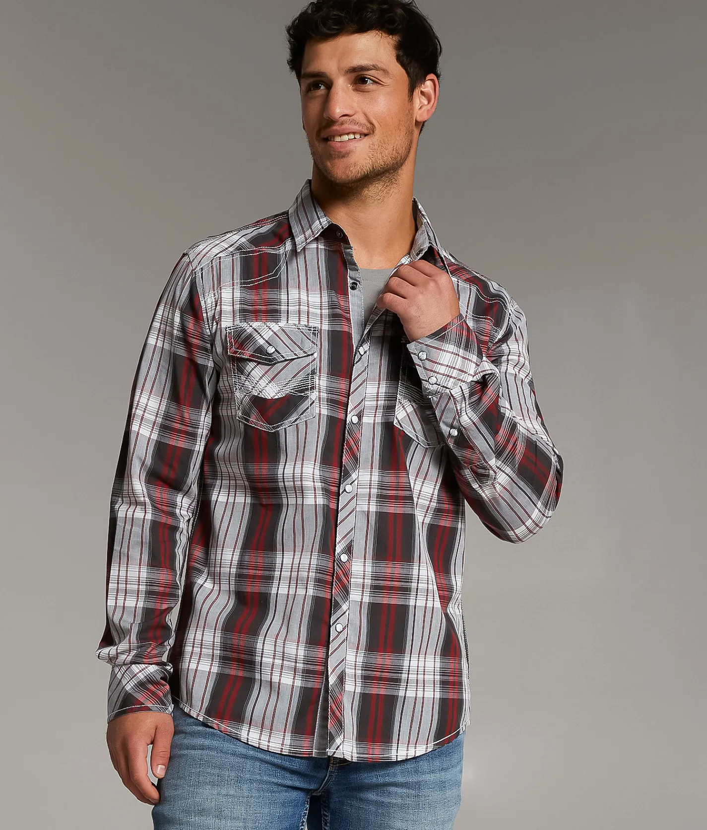 Tops | BKE Plaid Athletic Shirt Black White Red