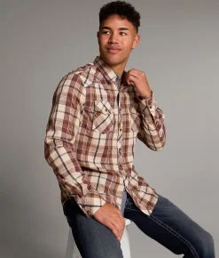 Tops | BKE Plaid Athletic Shirt Cream Brown