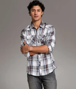 Tops | BKE Plaid Athletic Shirt White Brown Blue