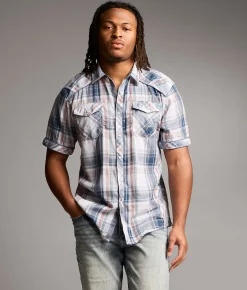 BKE Plaid Athletic Shirt White Blue Red