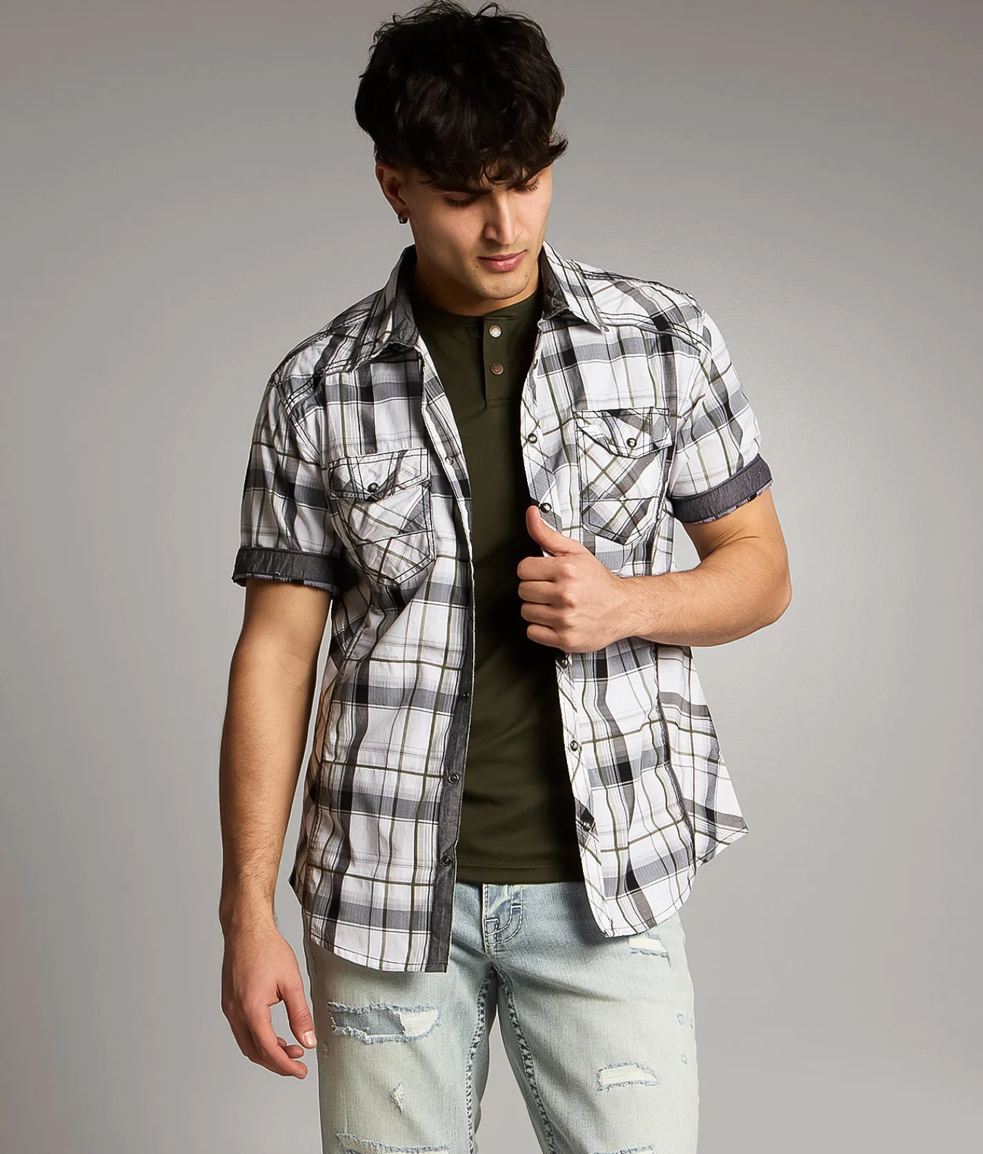 Tops | BKE Plaid Athletic Shirt White Grey