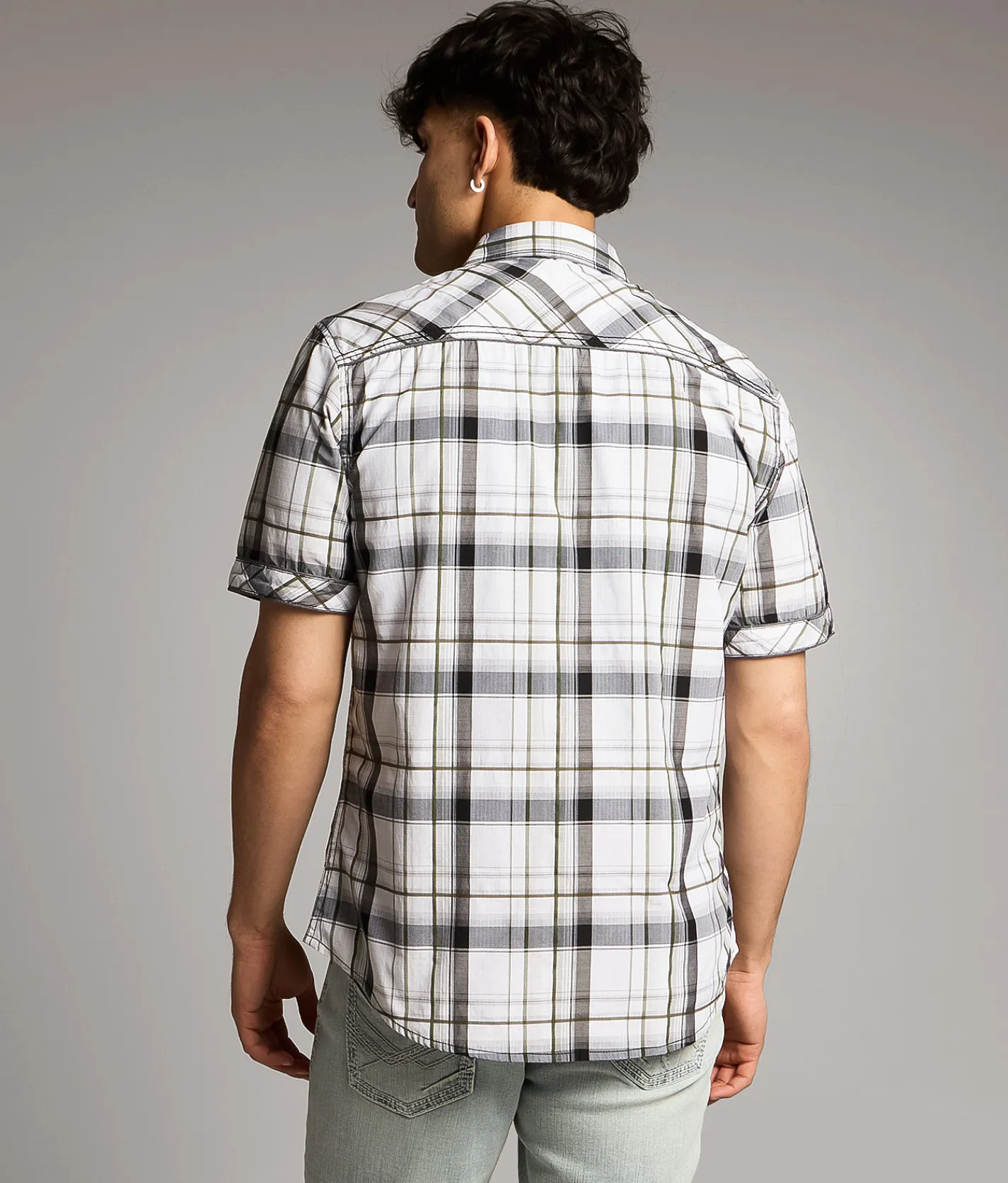 Tops | BKE Plaid Athletic Shirt White Grey
