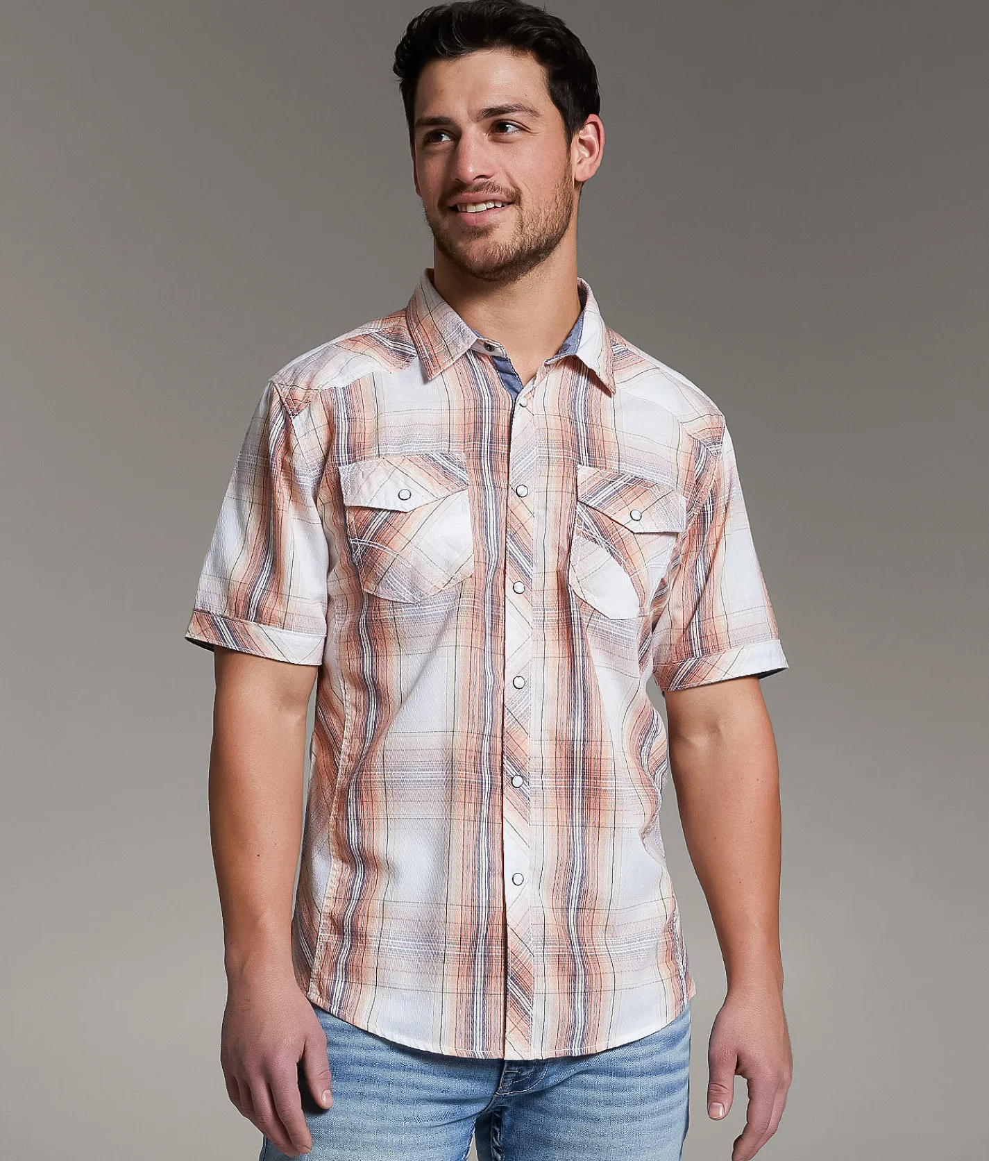 BKE Plaid Athletic Shirt White Coral Online
