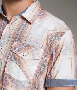 BKE Plaid Athletic Shirt White Coral Online