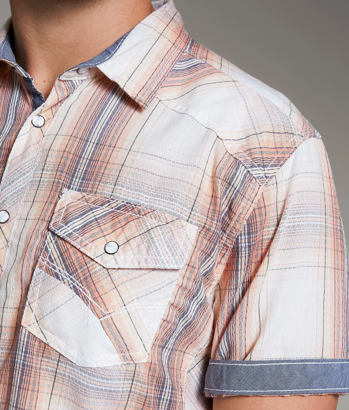 BKE Plaid Athletic Shirt White Coral Online