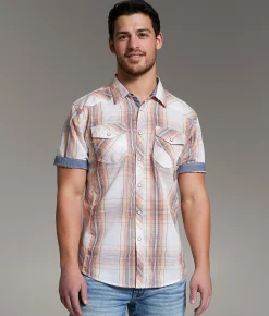 BKE Plaid Athletic Shirt White Coral Online