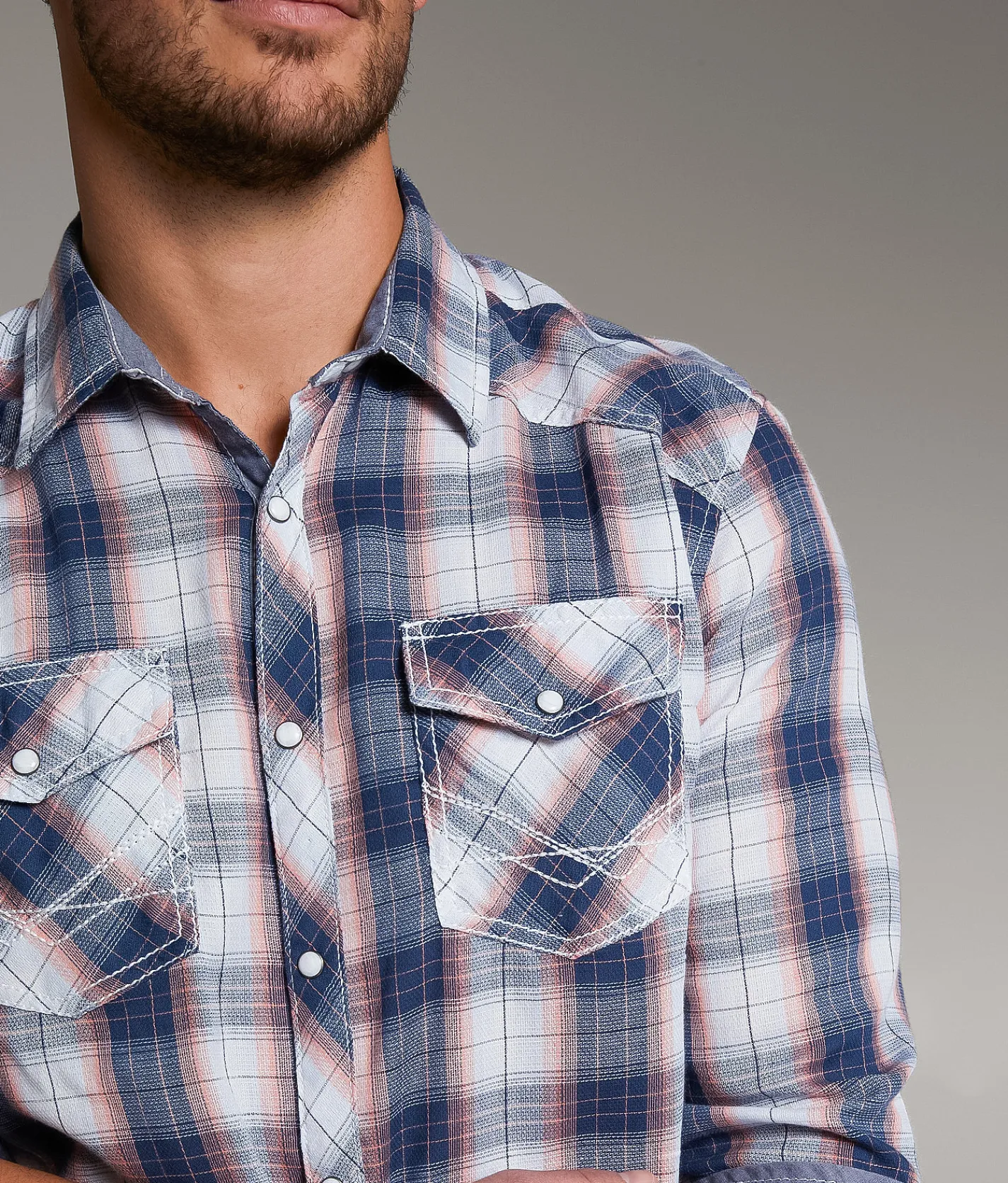 Tops | BKE Plaid Athletic Shirt Navy Coral