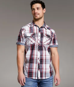BKE Plaid Athletic Shirt White Black Red New