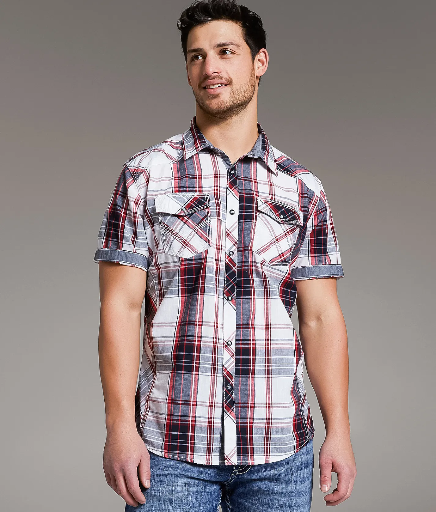 BKE Plaid Athletic Shirt White Black Red New