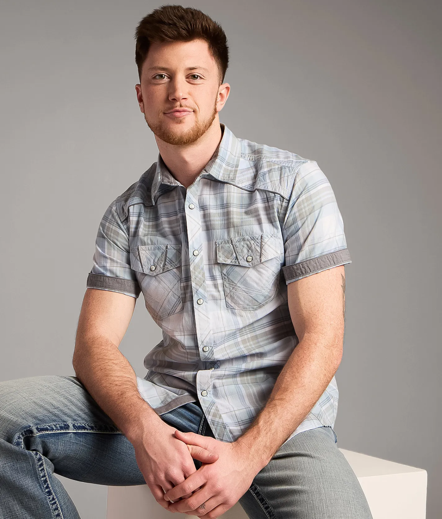 Tops | BKE Plaid Athletic Shirt White Blue