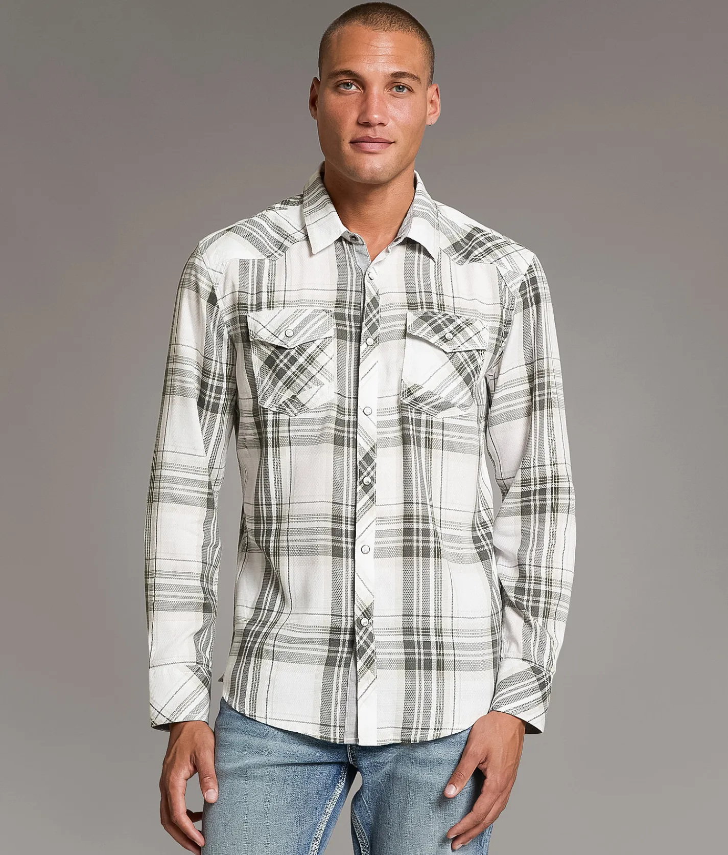 BKE Plaid Athletic Shirt White Olive New