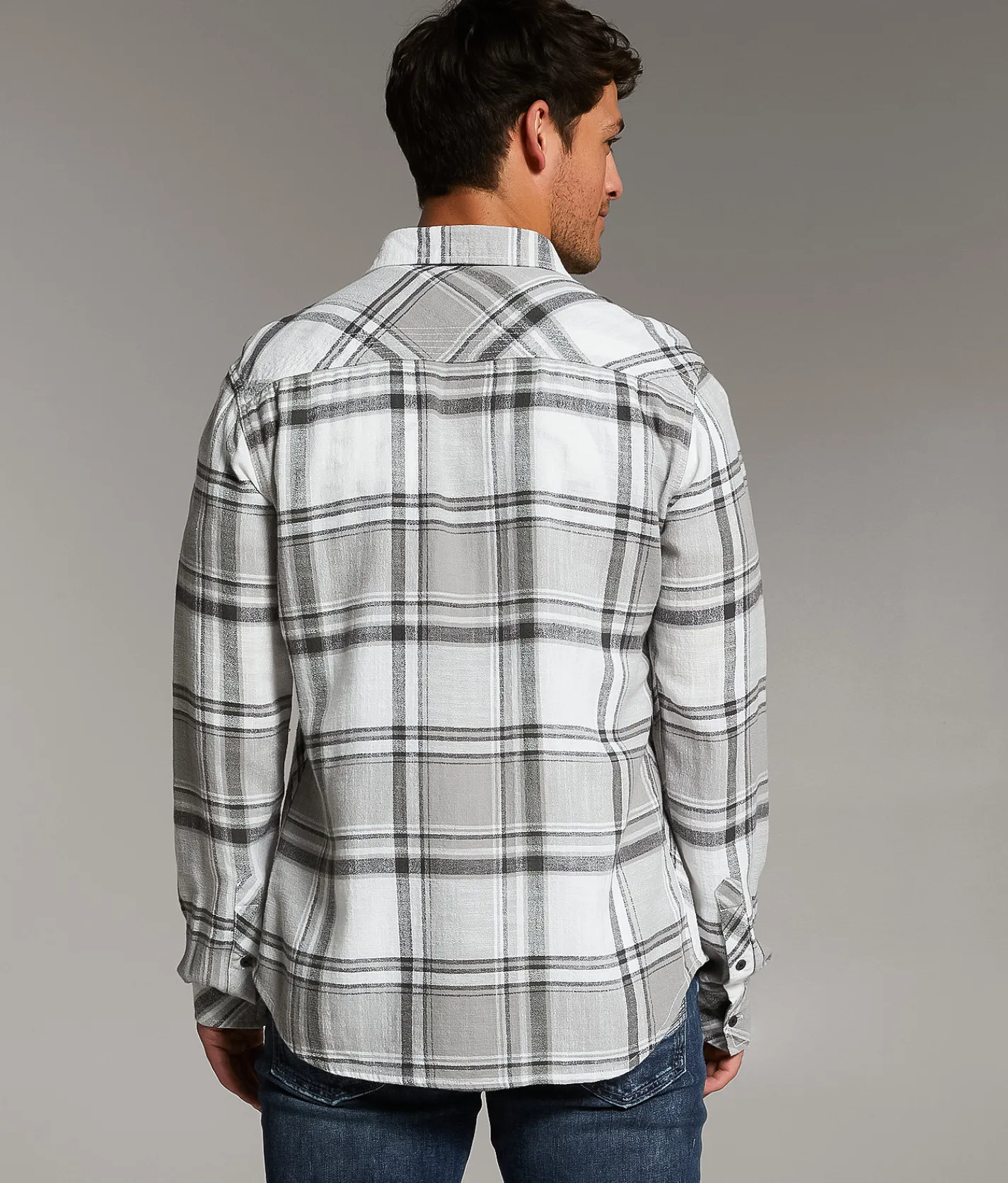 BKE Plaid Athletic Shirt Grey Green Sale