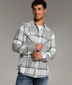 BKE Plaid Athletic Shirt Grey Green Sale