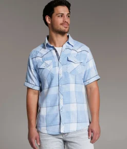 BKE Vintage Plaid Athletic Shirt Sky Blue White
