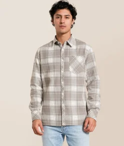 Tops | Departwest Plaid Athletic Shirt Off White Grey