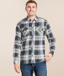 Tops | Buckle Black Plaid Athletic Stretch Shirt White Grey