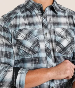 Tops | Buckle Black Plaid Athletic Stretch Shirt White Blue Black