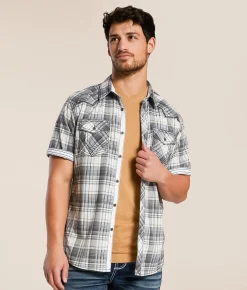 Tops | Buckle Black Plaid Athletic Stretch Shirt Grey White