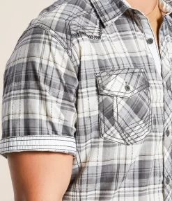 Tops | Buckle Black Plaid Athletic Stretch Shirt Grey White