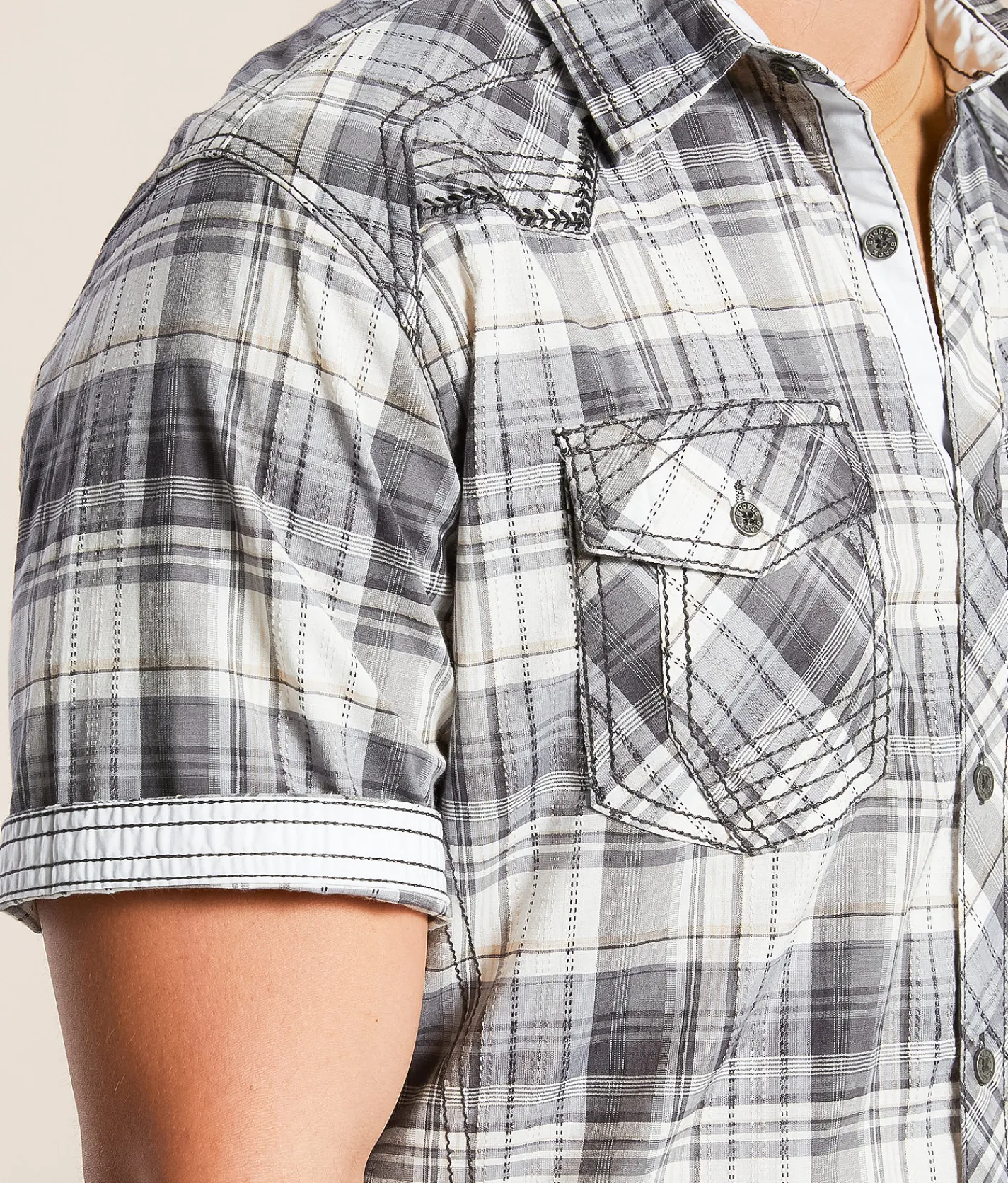 Tops | Buckle Black Plaid Athletic Stretch Shirt Grey White