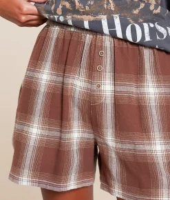 Bottoms|Shorts | Gilded Intent Plaid Boxer Short Brown And Cream Plaid